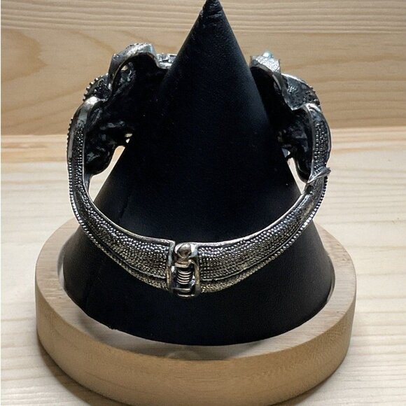 Exotic Tulip Lily Unique Statement Silver Tone Rhinestone Hinged Bangle Bracelet - Picture 3 of 8